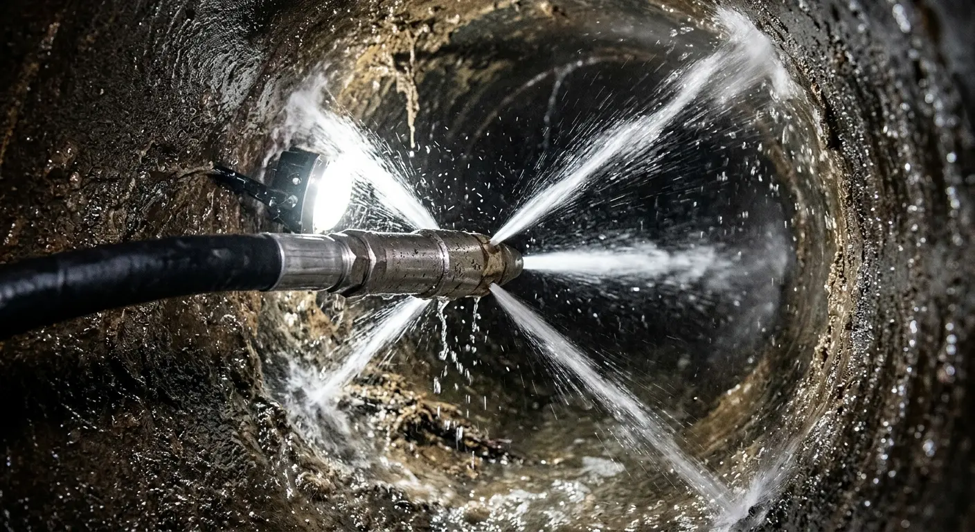 High-pressure hydro jetting nozzle cleaning sewer pipe for Storm Drain Cleaning in Bowling Green